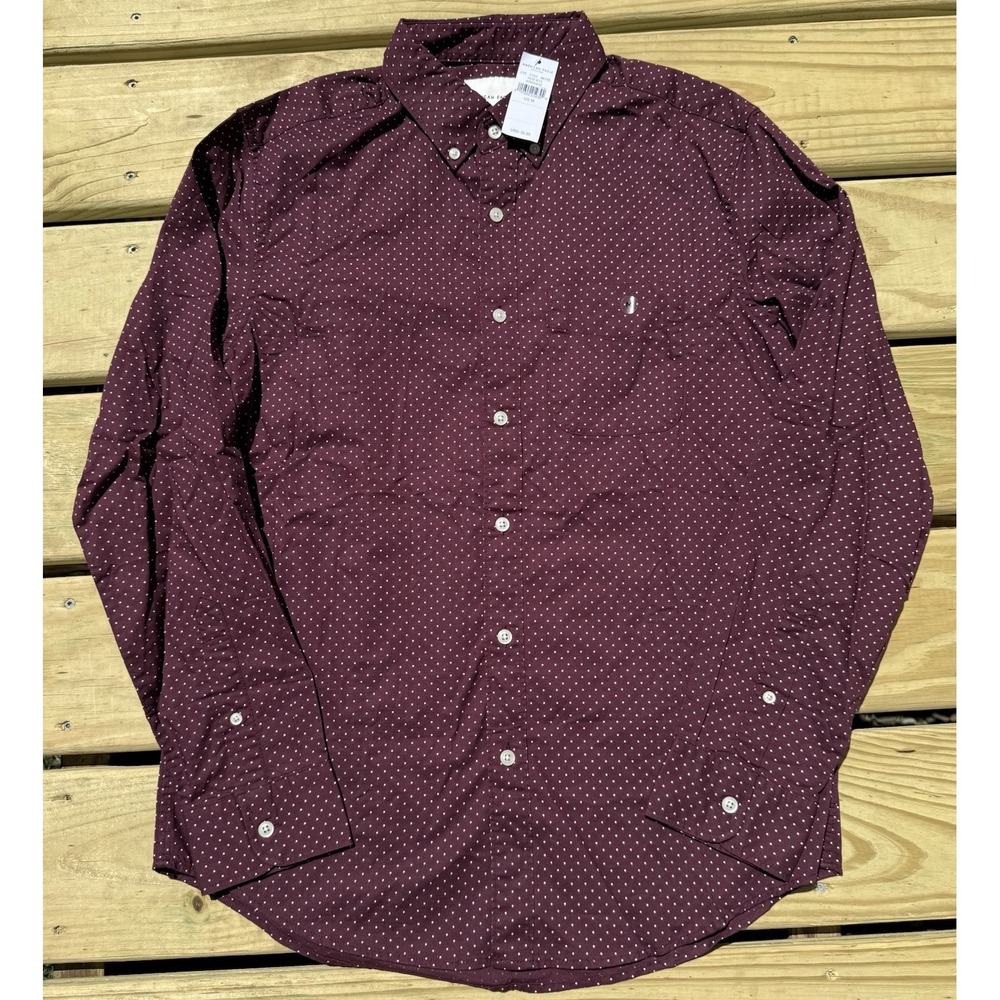 American Eagle Mens Maroon & White Polka Dot Button Down Collar Shirt Size M NWT